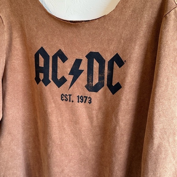 Rock Band AC/DC Rust Brown Festival Retro Neck Cut Out Baggy Sweatshirt Sz XL - Picture 2 of 10
